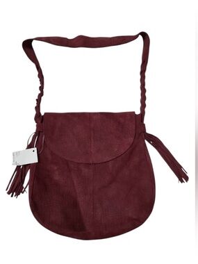 Mira Flores Suede Fringe Crossbody Bag in Burgundy - NWT!